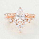 1.0 CT Pear Moissanite Cluster Bridal Ring Set 1